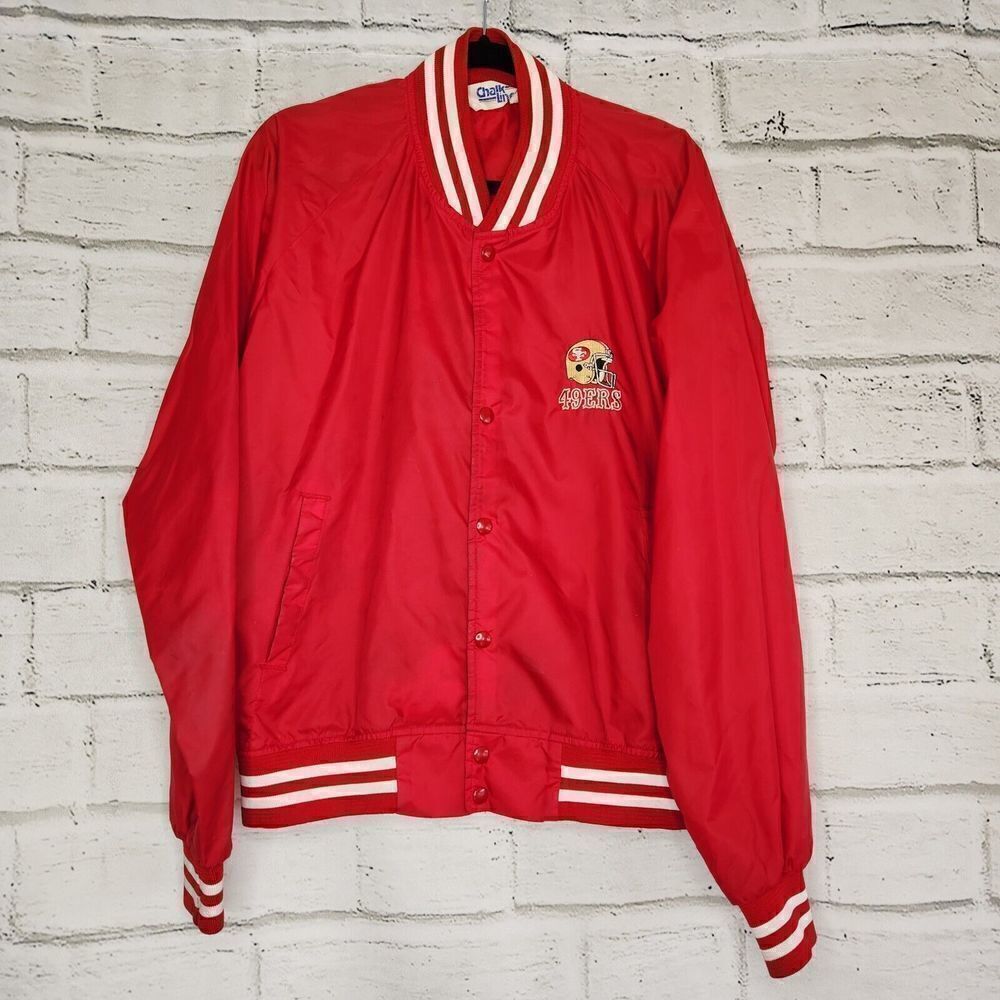 Vintage 80s Red San Francisco 49ers Pro Chalk Line Starter Style Satin Jacket XL